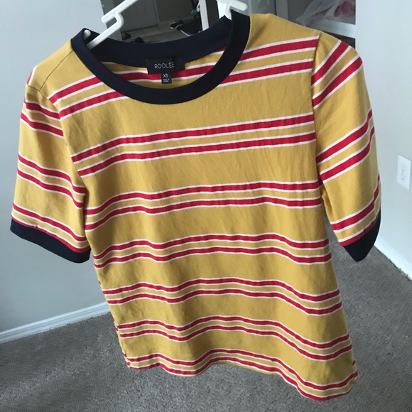 Roolee Tops - Roolee Red Yellow Striped Short Sleeve Shirt Size X-Small